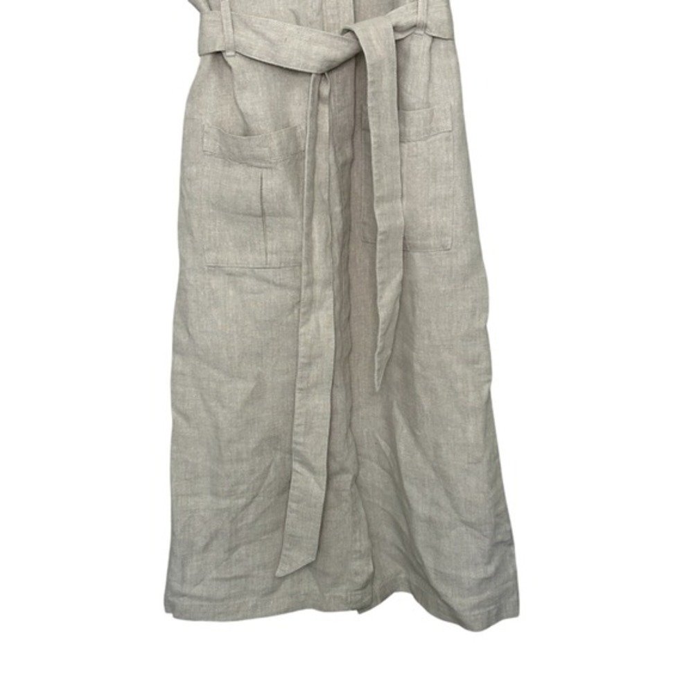 Faherty Linen Shirt Dress M Belted Midi Utility Button Front‎ Pockets neutral - Picture 6 of 12